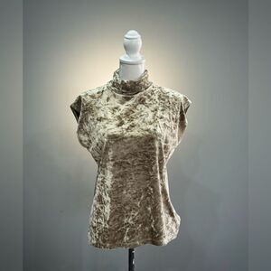 Light Brown Elliott Lauren Crushed Velvet Mock Neck Top Size M EUC
